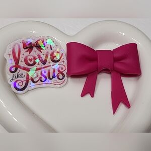 Love Like Jesus Flatback Focal Bead Bow Religious Badge Beaded Pen Keychain
